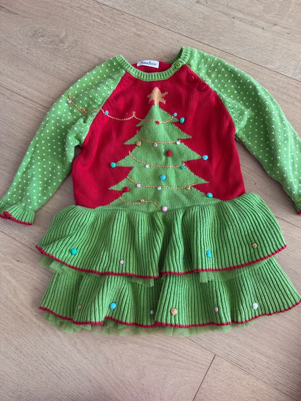 Gymboree Girls' Green & Red Christmas Tree Knit Costume Dress